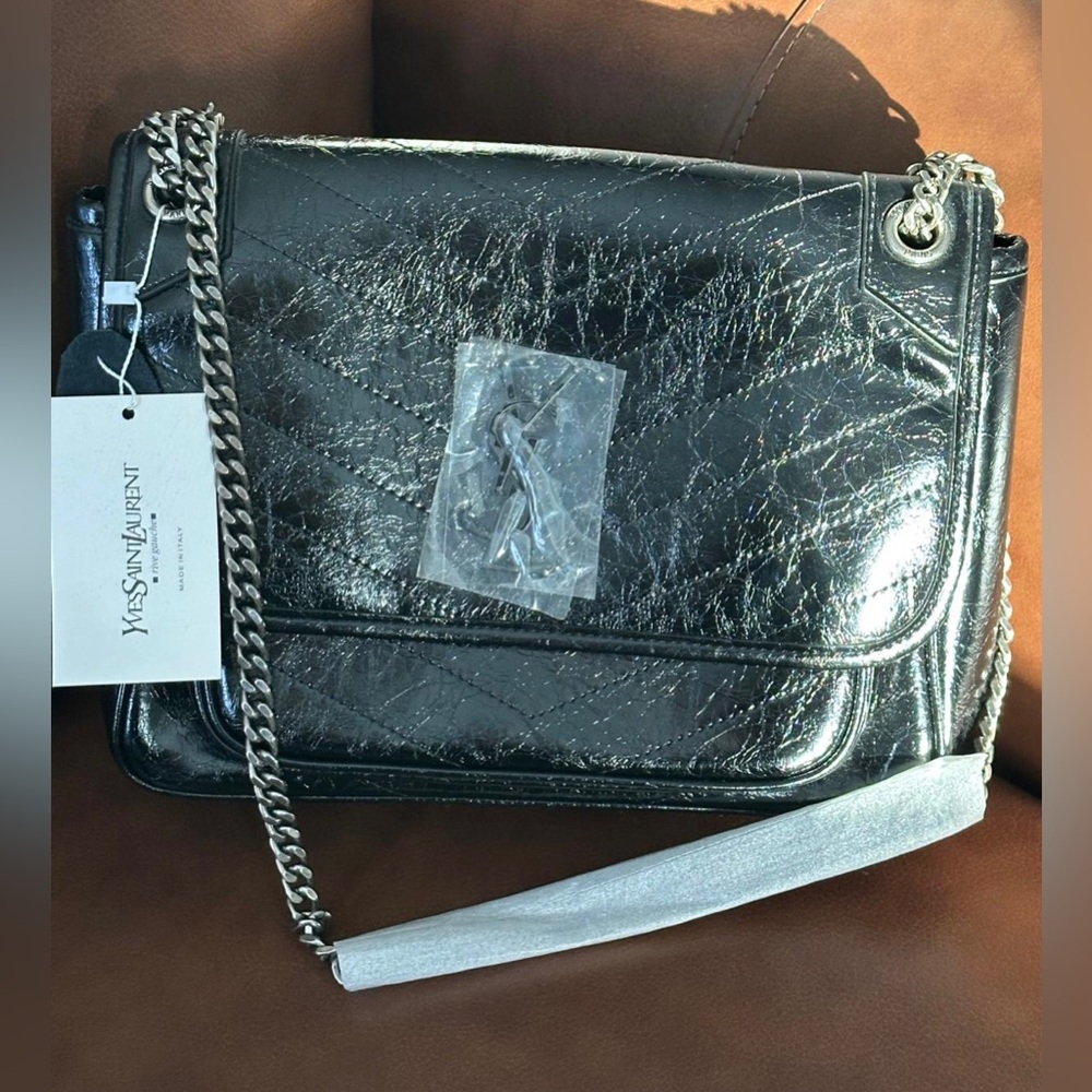 NWT Yves Saint Laurent Shiny Black Shoulder Bag